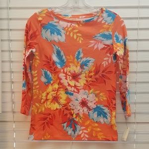 NWT Talbots Petites Orange Floral Scoop Neck Top